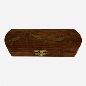 Vintage Handcrafted Wooden Keepsake Box Brass Latch Jewelry Trinket Storage 8”